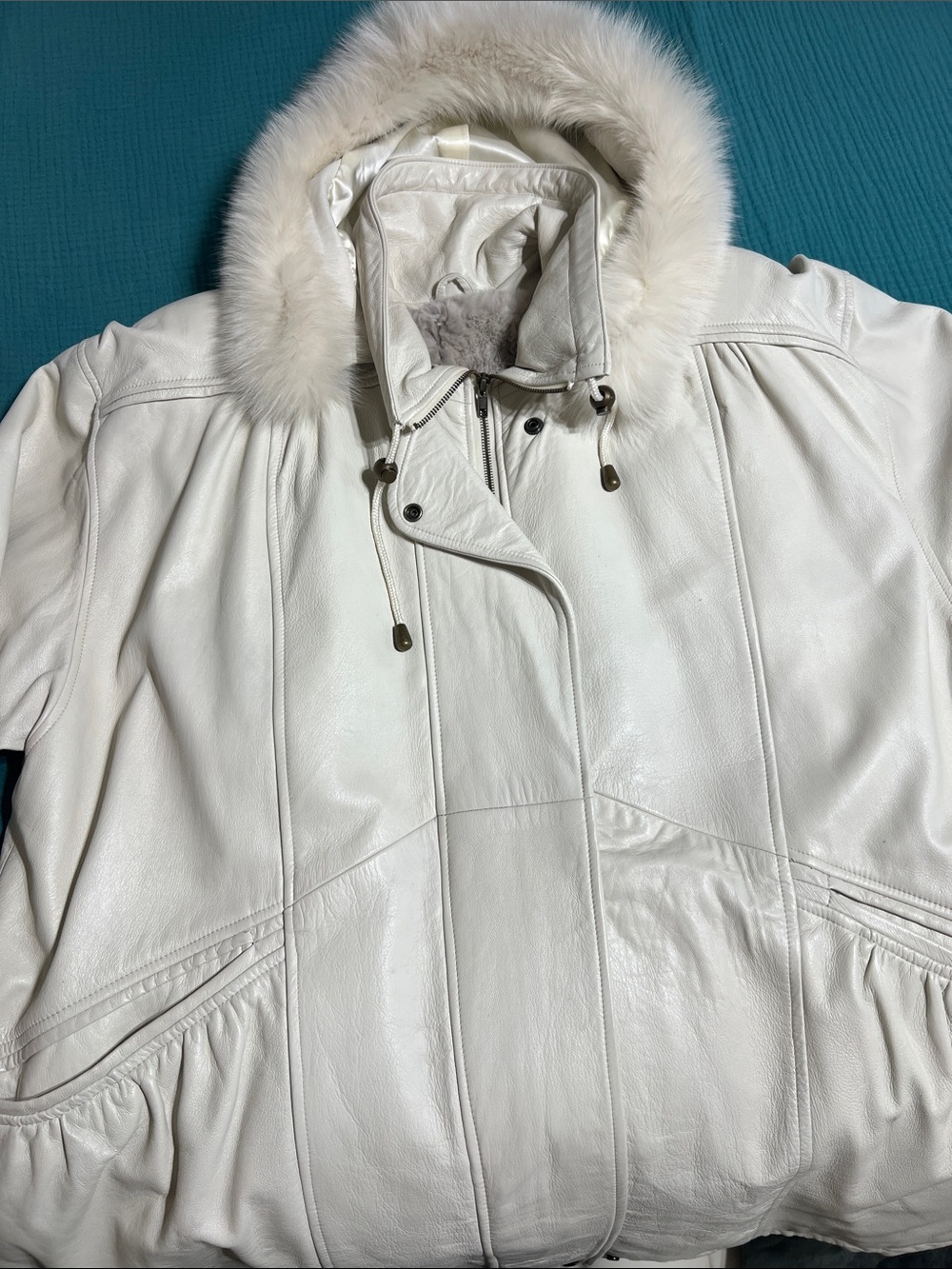 Vintage Luxury  Cream Lambskin Anorak with removable Fox trimmed hood